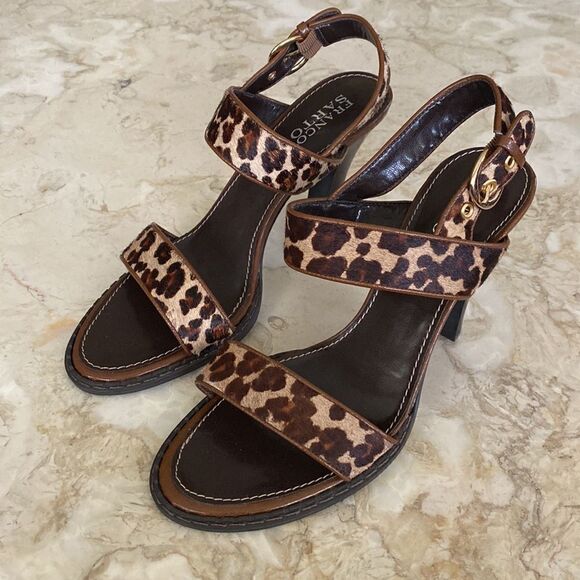 Franco Sarto Cheetah Leopard Print Pony Hair Strappy  Heeled Sandals - Picture 3 of 13